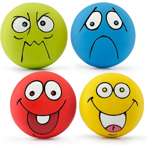 4 Pack 2.8" Smiley Face Squeaky Dog Toys Soft Dog Balls Latex Rubber Squeak Dog Toys for Small Medium Puppy Pet Dogs (Emoji) 4 Pack 2.8" Smiley Face Squeaky Dog Toys Soft Dog Balls Latex Rubber Squeak Dog Toys for Small Medium Puppy Pet Dogs (Emoji)