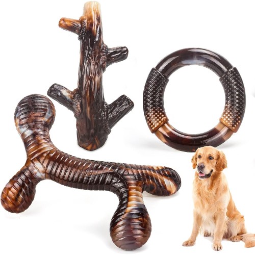 Dog Toys, 3 Pack Indestructible Dog Chew Toys for Aggressive Chewers, Durable Tough Nylon Real Bacon Flavor Teething Chew Toys for Large Medium Small Dog Breeds (Brown1) Dog Toys, 3 Pack Indestructible Dog Chew Toys for Aggressive Chewers, Durable Tough Nylon Real Bacon Flavor Teething Chew Toys for Large Medium Small Dog Breeds (Brown1)
