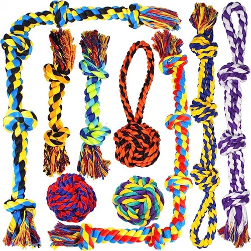 Large Tough Chew Toys for Aggressive Chewers Large Breed,Heavy Duty Dental Rope Toys Kit for Medium Dogs,5 Knots Indestructible Cotton Puppy Teething Chew Tug Toy Set of 9 Large Tough Chew Toys for Aggressive Chewers Large Breed,Heavy Duty Dental Rope Toys Kit for Medium Dogs,5 Knots Indestructible Cotton Puppy Teething Chew Tug Toy Set of 9